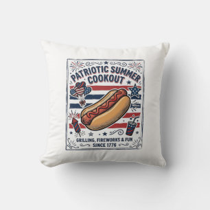 Patriotischer Hot Dog Vintage Grillfest Kissen