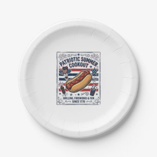 Patriotischer Hot Dog Vintage-Grillfest Pappteller