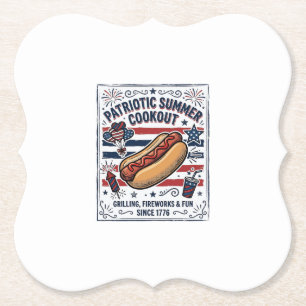 Patriotischer Hot Dog Vintage-Grillfest Untersetzer