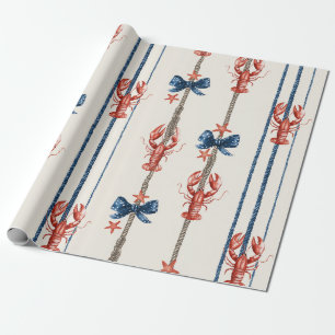 Patriotischer Hummer Rot Weiß Blau Sterne (3) Geschenkpapier