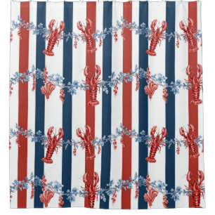 Patriotischer Hummer Rot Weiß Blau Sterne (4) Duschvorhang