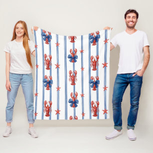 Patriotischer Hummer Rot Weiß Blau Sterne (5) Fleecedecke
