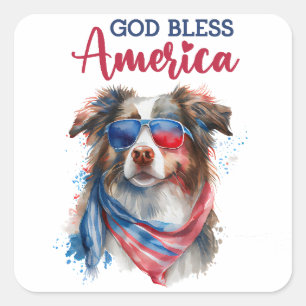 Patriotischer Hund-Australian Shepherd Quadratischer Aufkleber