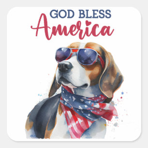 Patriotischer Hund-Beagle Quadratischer Aufkleber