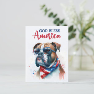 Patriotischer Hund-Boxer, Gott segne Amerika Postk Postkarte