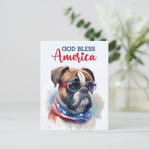 Patriotischer Hund-Boxer, Gott segne Amerika Postk Postkarte