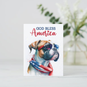 Patriotischer Hund-Boxer, Gott segne Amerika Postk Postkarte