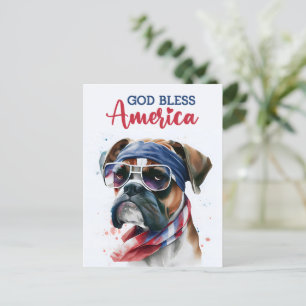 Patriotischer Hund-Boxer, Gott segne Amerika Postk Postkarte