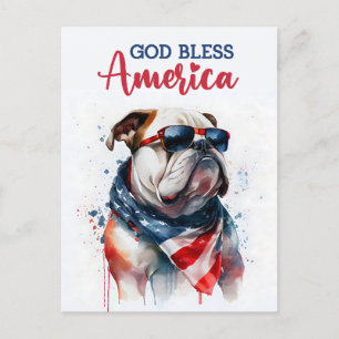Patriotischer Hund-Bulldogge, Gott segne Amerika P Postkarte