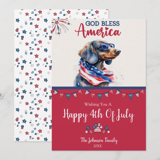 Patriotischer Hund-Dackel 4. Juli Card Karte (Vorne/Hinten)