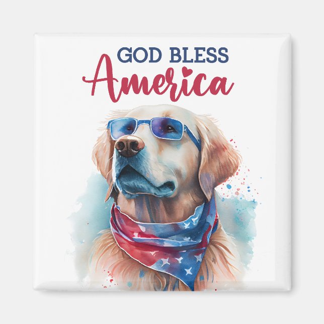 Patriotischer Hund-Golden Retriever Magnet (Vorne)
