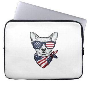 Patriotischer Hund mit Flaggen-Sonnenbrille Vintag Laptopschutzhülle