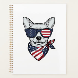 Patriotischer Hund mit Flaggen-Sonnenbrille Vintag Planer