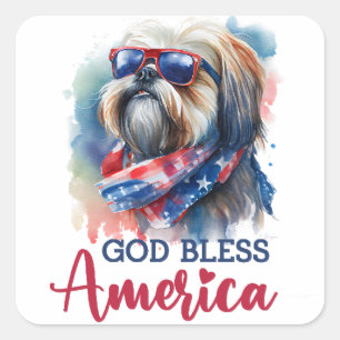 Patriotischer Hund-Shih tzu Quadratischer Aufkleber