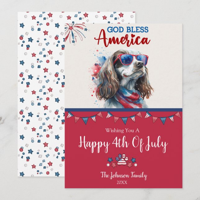 Patriotischer Hund - Spaniel 4. Juli Card Karte (Vorne/Hinten)