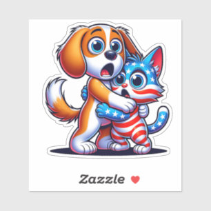Patriotischer Hund und Katze im Schocksticker Aufkleber