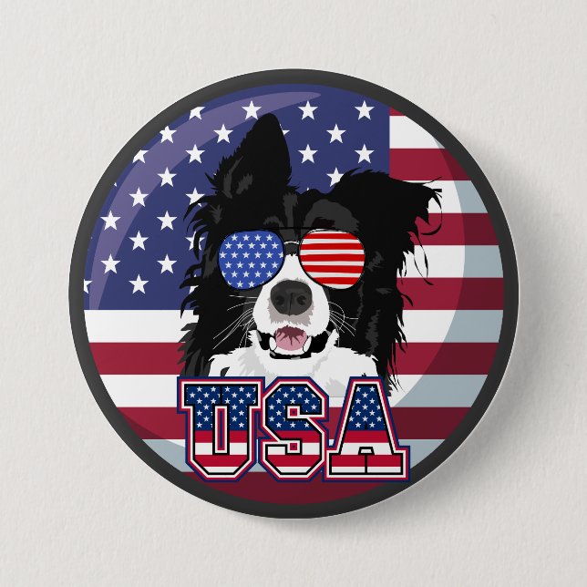 Patriotischer Hund USA Button (Vorderseite)