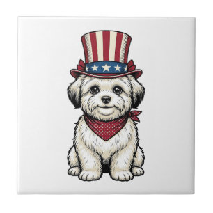 Patriotischer Hund Vintage Gravur Vektor Design_1 Fliese