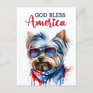 Patriotischer Hund-Yorkie, Gott segne Amerika Post Postkarte