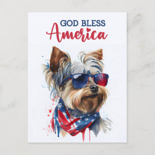 Patriotischer Hund-Yorkie, Gott segne Amerika Post Postkarte