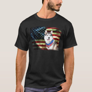 Patriotischer Husky Amerikanische Flagge Hund Männ T-Shirt