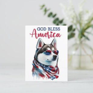 Patriotischer Husky, Gott segne Amerika Postkarte