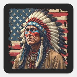 Patriotischer indianischer Häuptling Amerikanisch  Quadratischer Aufkleber