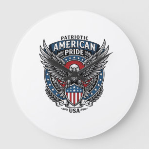 Patriotischer Kampfhabicht Patriotischer Adler & H Große Wanduhr