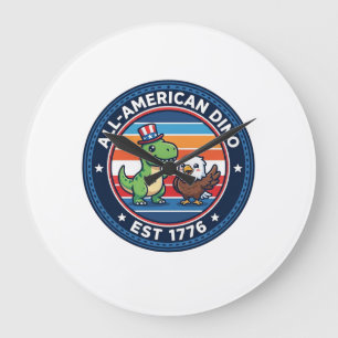 Patriotischer Kawaii Dinosaurier All-amerikanische Große Wanduhr