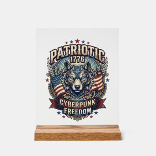 Patriotischer KI-Freiheitswolf Cyberpunk-Zukunftsf Acrylschild