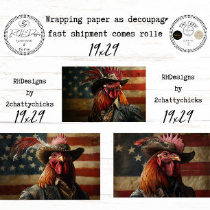 Patriotischer Kolonialer Hahn Americana Decoupage Geschenkpapier Set