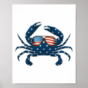 Patriotischer Krebs - 4. Juli Usa Krustentier Meer Poster