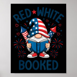 Patriotischer Leser Rot Weiß Gebuchtetes Feuerwerk Poster