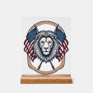 Patriotischer Löwe mit amerikanischen Flaggen Vint Acrylschild