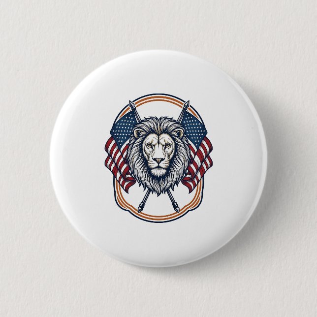 Patriotischer Löwe mit amerikanischen Flaggen Vint Button (Vorderseite)