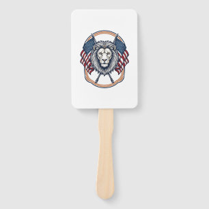 Patriotischer Löwe mit amerikanischen Flaggen Vint Fächer