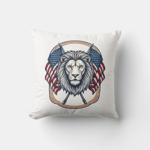 Patriotischer Löwe mit amerikanischen Flaggen Vint Kissen