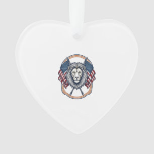Patriotischer Löwe mit amerikanischen Flaggen Vint Ornament