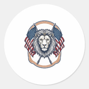 Patriotischer Löwe mit amerikanischen Flaggen Vint Runder Aufkleber