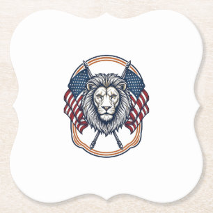 Patriotischer Löwe mit amerikanischen Flaggen Vint Untersetzer