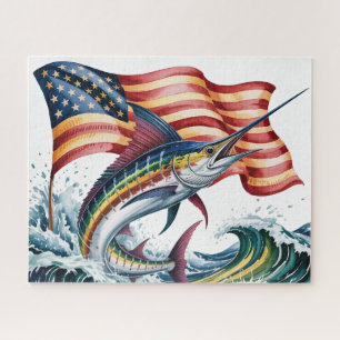 Patriotischer Marlin mit Flagge