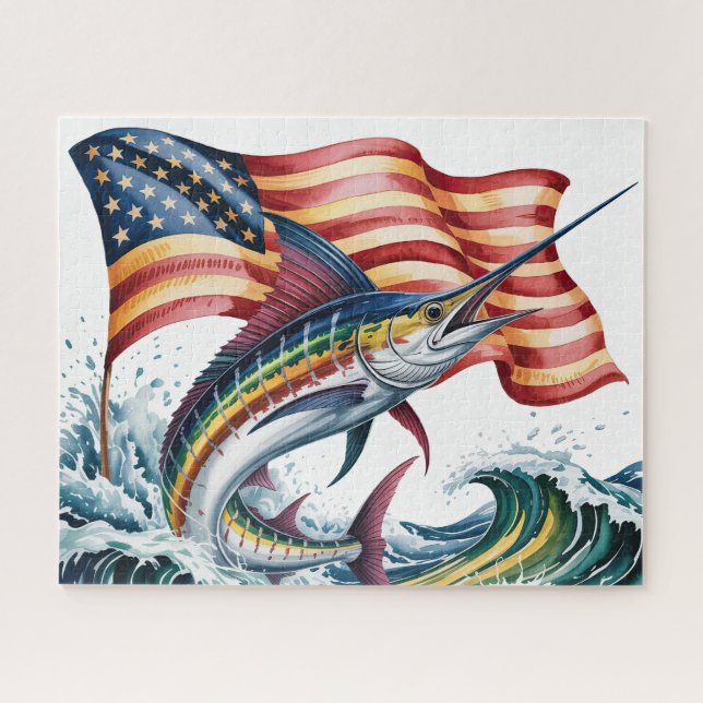 Patriotischer Marlin mit Flagge (Horizontal)