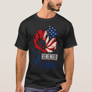 Patriotischer Mohn Erinnern Ehre Amerikanische Fla T-Shirt