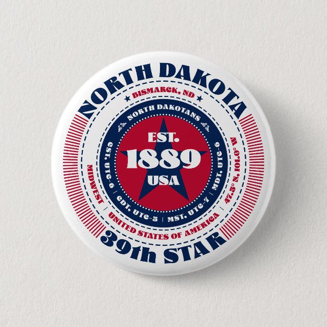 Patriotischer Nord-Dakota-Kreis mit Staat-Details Button (Vorderseite)