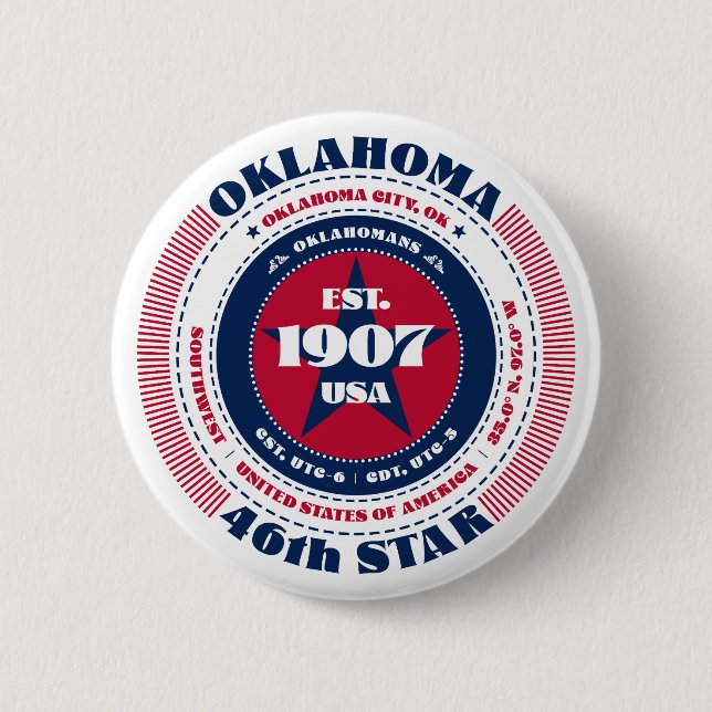 Patriotischer Oklahoma-Kreis mit Staat-Details Button (Vorderseite)