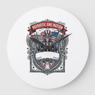Patriotischer Onkel-Sam-Skelett-Dunkler-Patriot-Sk Große Wanduhr