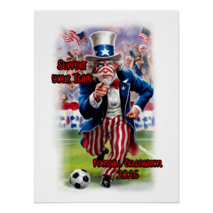 Patriotischer Onkel Sam spielt Fußball auf einem Poster