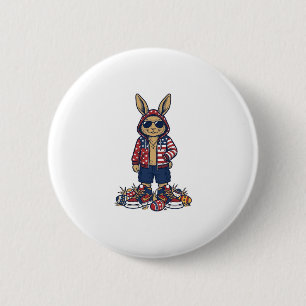 Patriotischer Osterhase Vintage Vector Shirt_1 Button