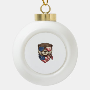 Patriotischer Otter Vektor Vintage Gravur-Shirt-De Keramik Kugel-Ornament