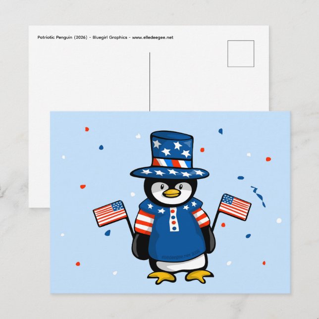 Patriotischer Pinguin Postkarte (Vorne/Hinten)